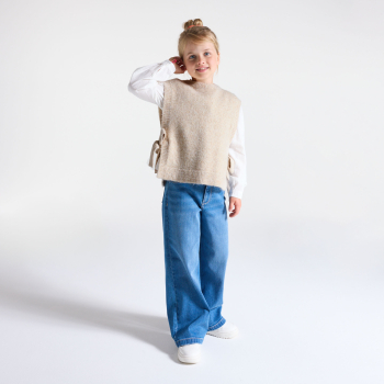 قميص بولو بونشو بدون أكمام للفتيات، اللون بيج